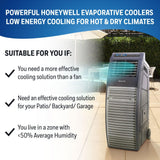 Honeywell CO301PC 969 CFM 590 sq. ft. Powerful Outdoor Evaporative Air Cooler with Beverage & Storage Compartment, Gray Evaporative Air Cooler Honeywell