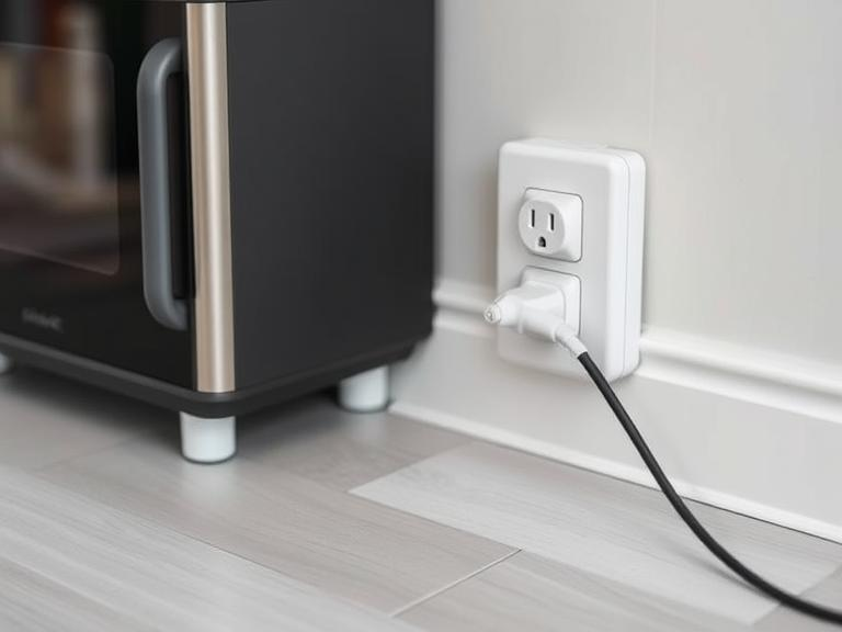 Surge protector plugged into wall with Holmes air purifier