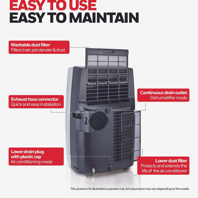 Honeywell MN1CFS8 Classic Portable Air Conditioner with Dehumidifier & Fan Cools Rooms Up To 500 Sq. Ft. with Drain Pan & Insulation Tape (Black/Silver) Portable Air Conditioner Honeywell 